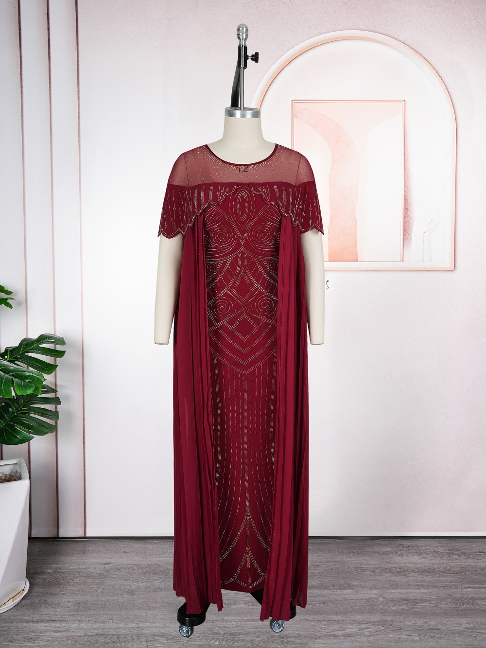 African Plus Size Beaded Dashiki Bodycon Formal Ball Gown Maxi Dress for Women