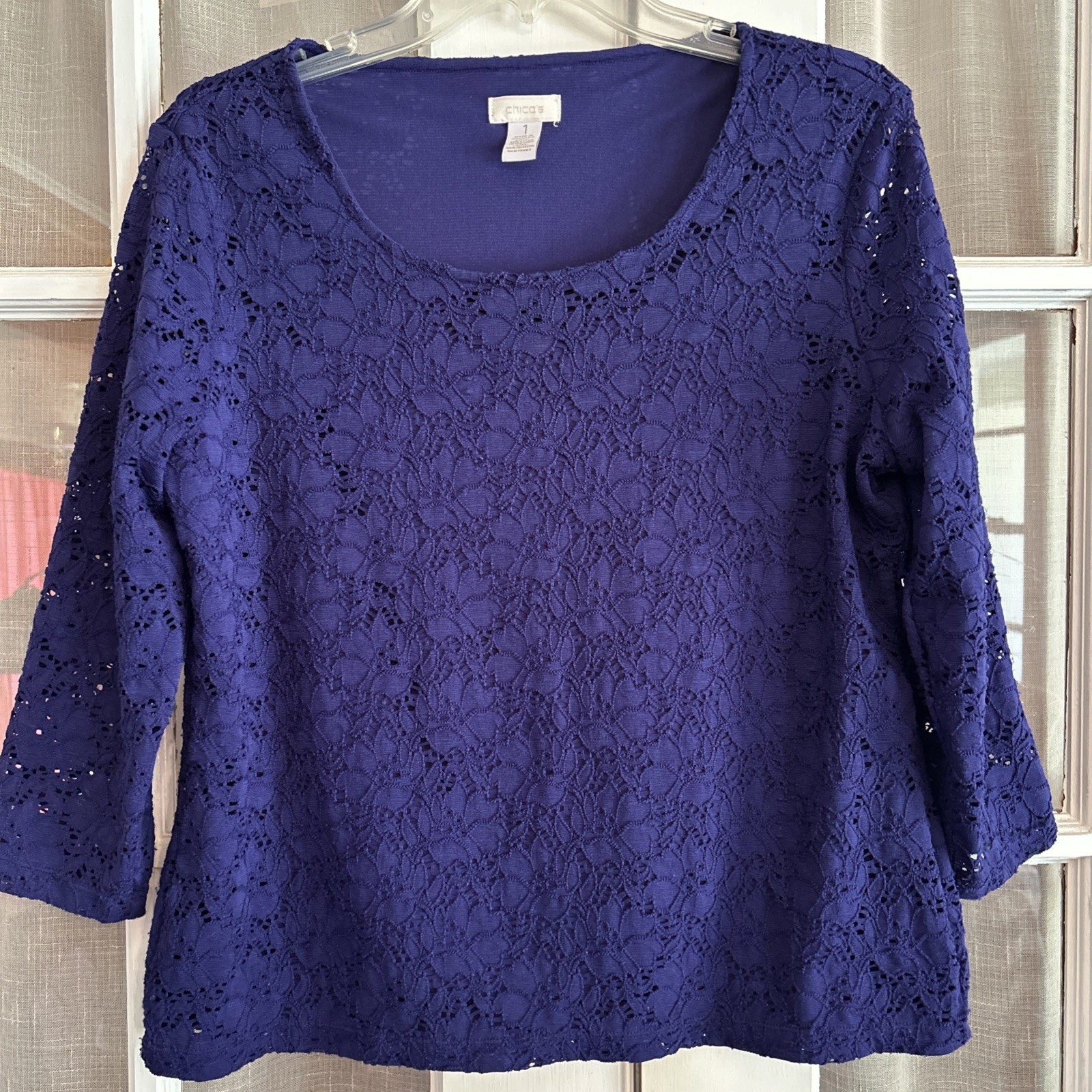 Lot 3-Chicos Top Women’s Floral Crochet Purple White Blue Stripe Navy SZ 1/M