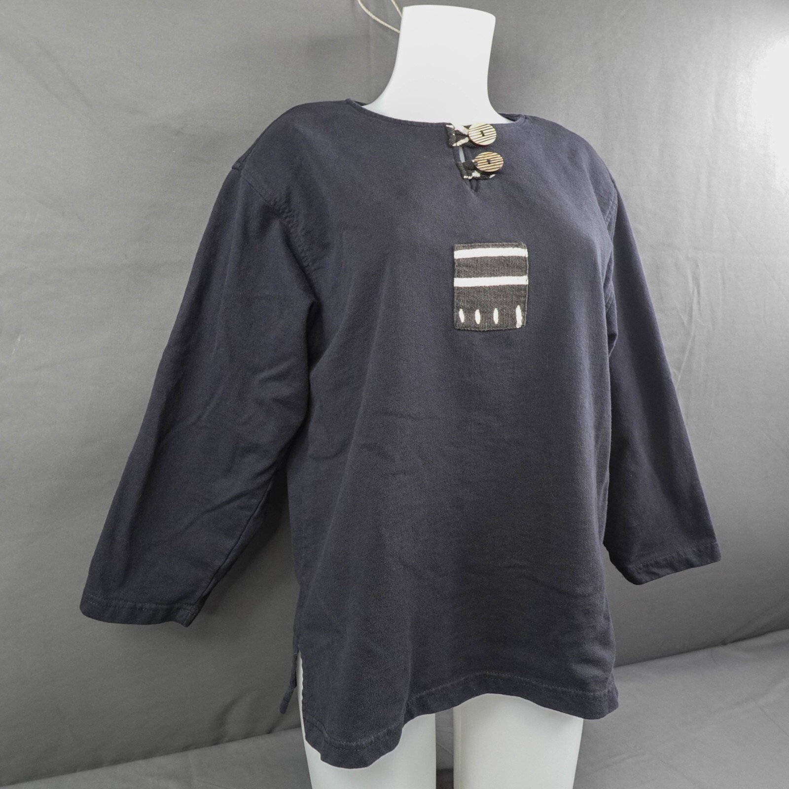 My Tribe Womens Sweatshirt Top Medium Blue Boho Artsy Lagenlook Art to Wear