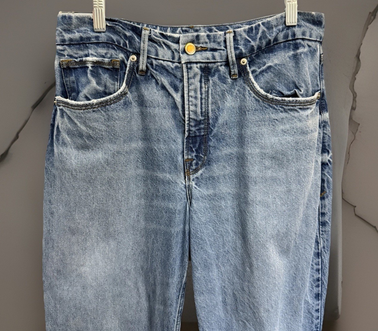 GOOD AMERICAN JEANS 6/28 30×32” Good Ease Indigo Mid Rise Split Hem Wide Leg 90s