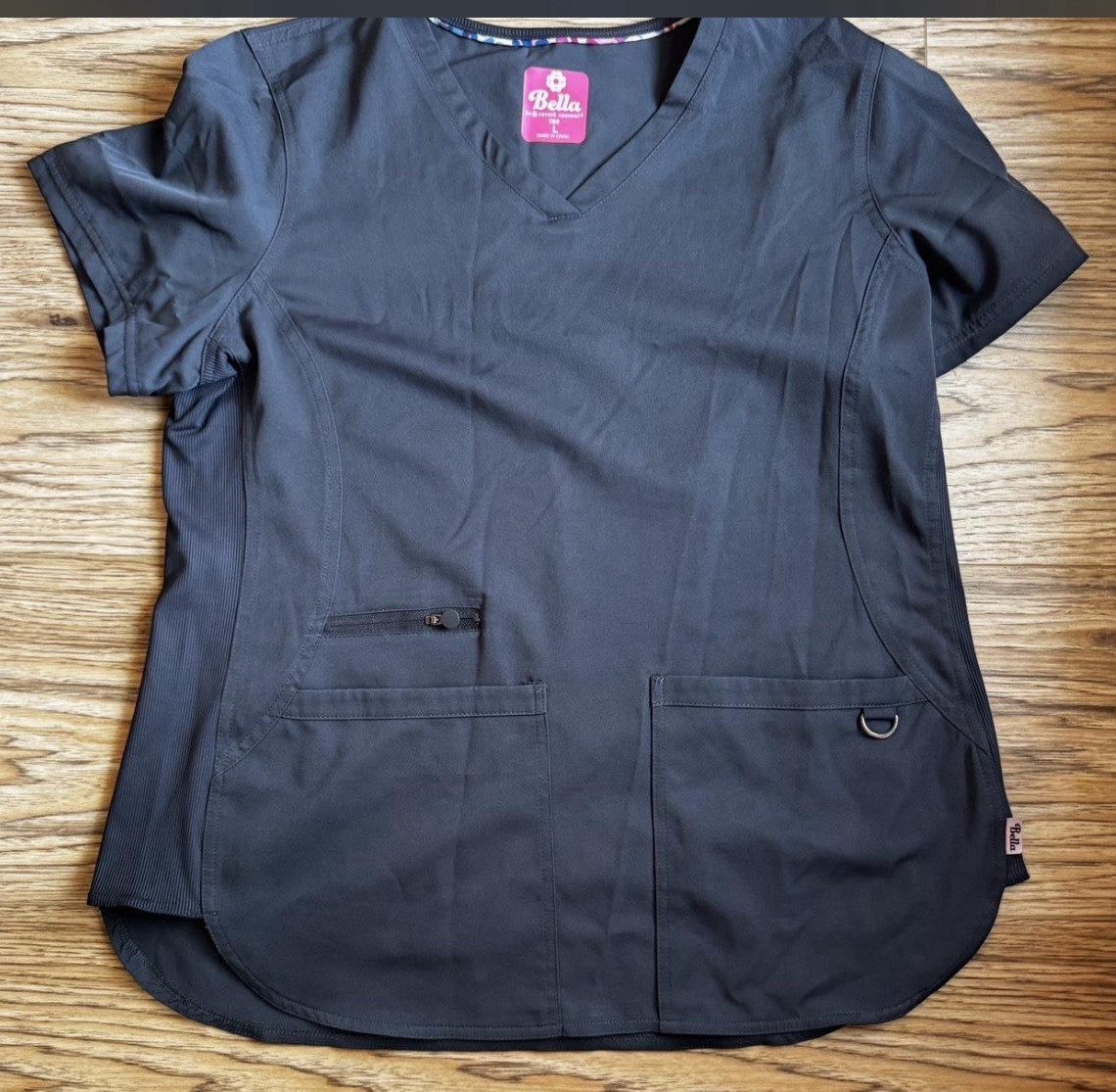 Bella by zavaté apparel Women’s Medical Scrub Top L Gray V-Neck Solid 1160