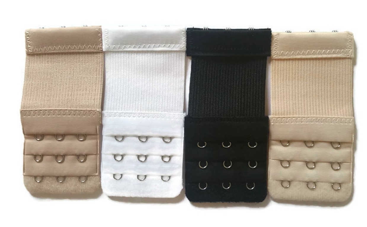 Set of 4 Narrow Bra Extenders 3 Hooks With Elastic Band Half Inch Spacing