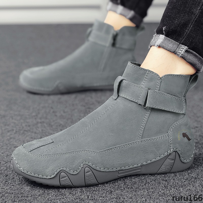 Men’s Suede Ankle Boots Side Zipper Buckle Casual Outdoor High Top casual Boots