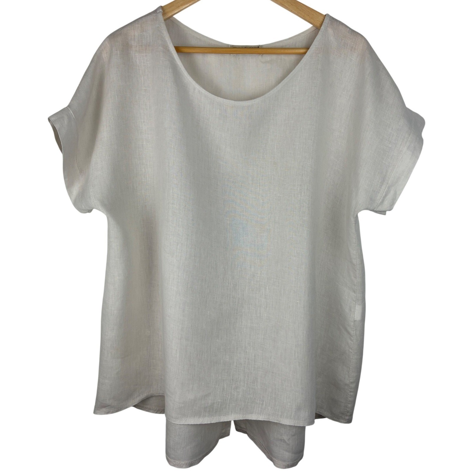 Terzo Millennio 100% Linen Top Made In Italy Lagenlook Hi Low Back Button M
