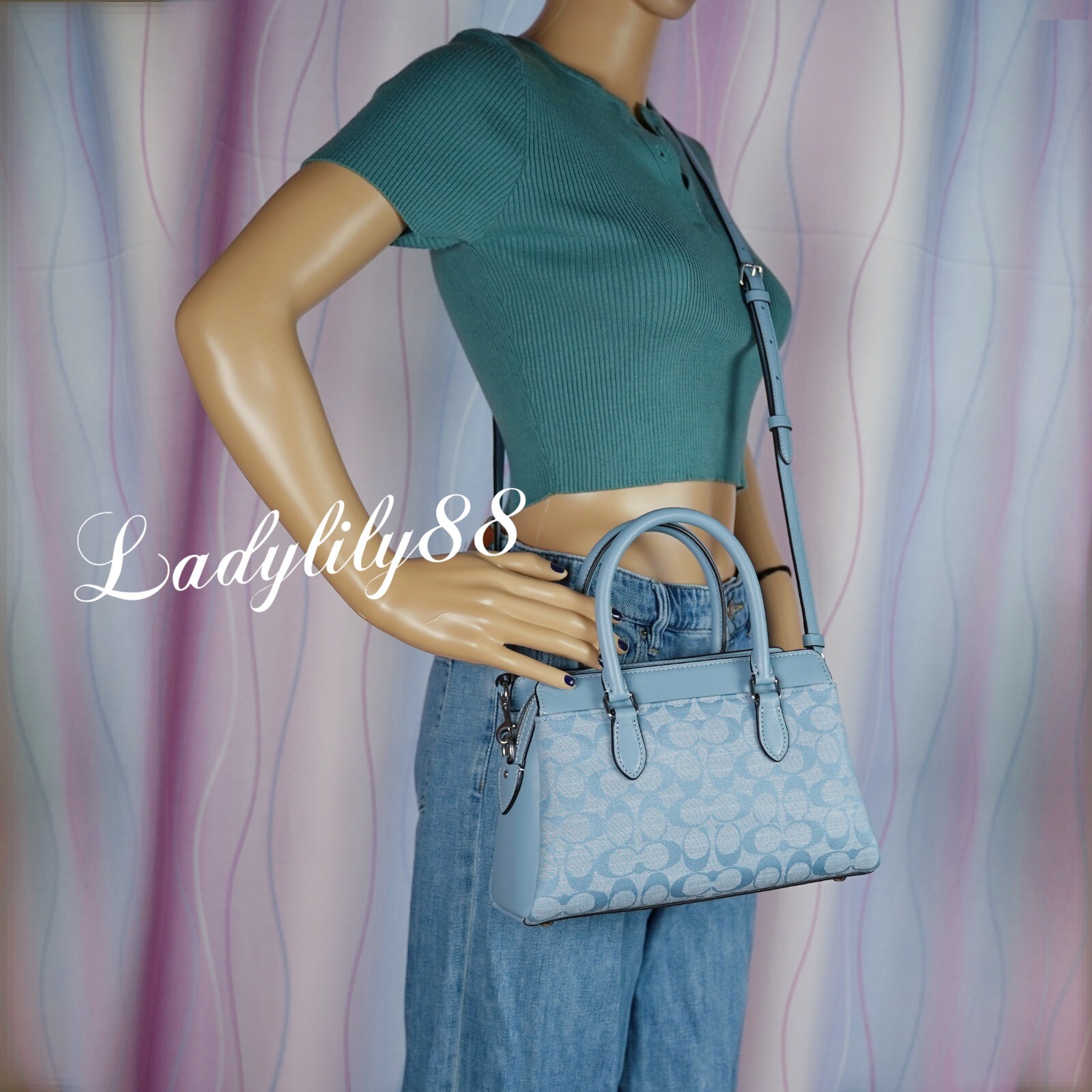 NWT Coach CH859 Mini Darcie Carryall In Signature Chambray Smooth Leather $450