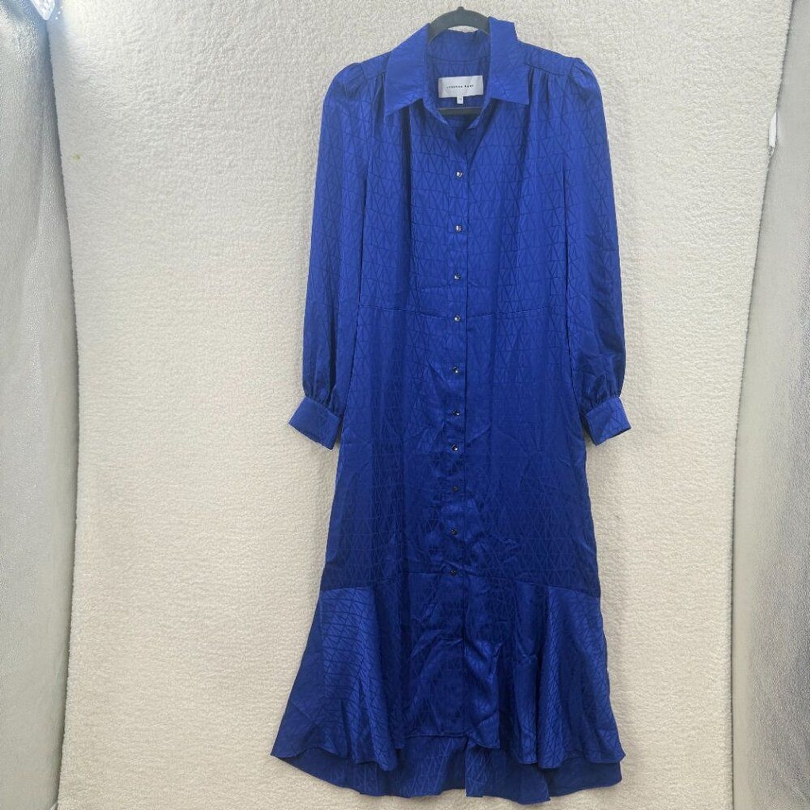 Veronika Maine Monogram Jacquard long Sleeve Dress in Blue Jewel Size 10
