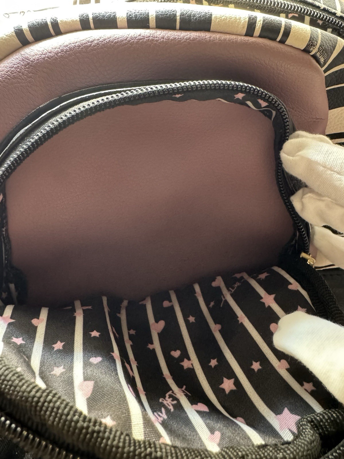 Betsey Johnson Luv Betsey Pink Quilted Heart Mini Backpack Black Striped EUC