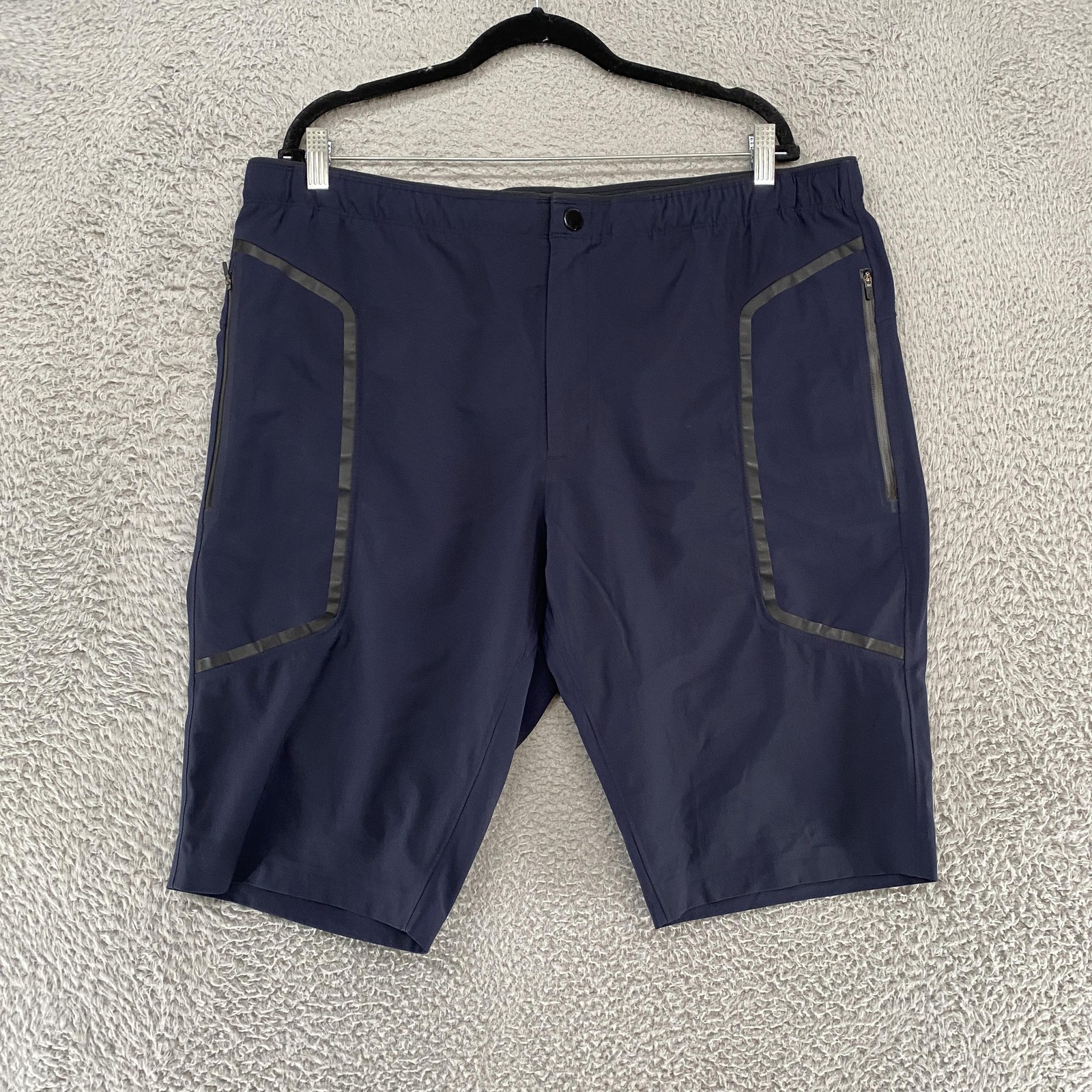 Paskho Shorts Mens XL Navy Blue Tech Stretch Zip Pockets Elastic Waist Drawcord