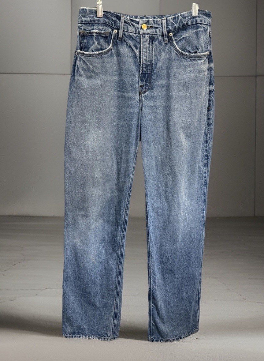 GOOD AMERICAN JEANS 6/28 30×32” Good Ease Indigo Mid Rise Split Hem Wide Leg 90s