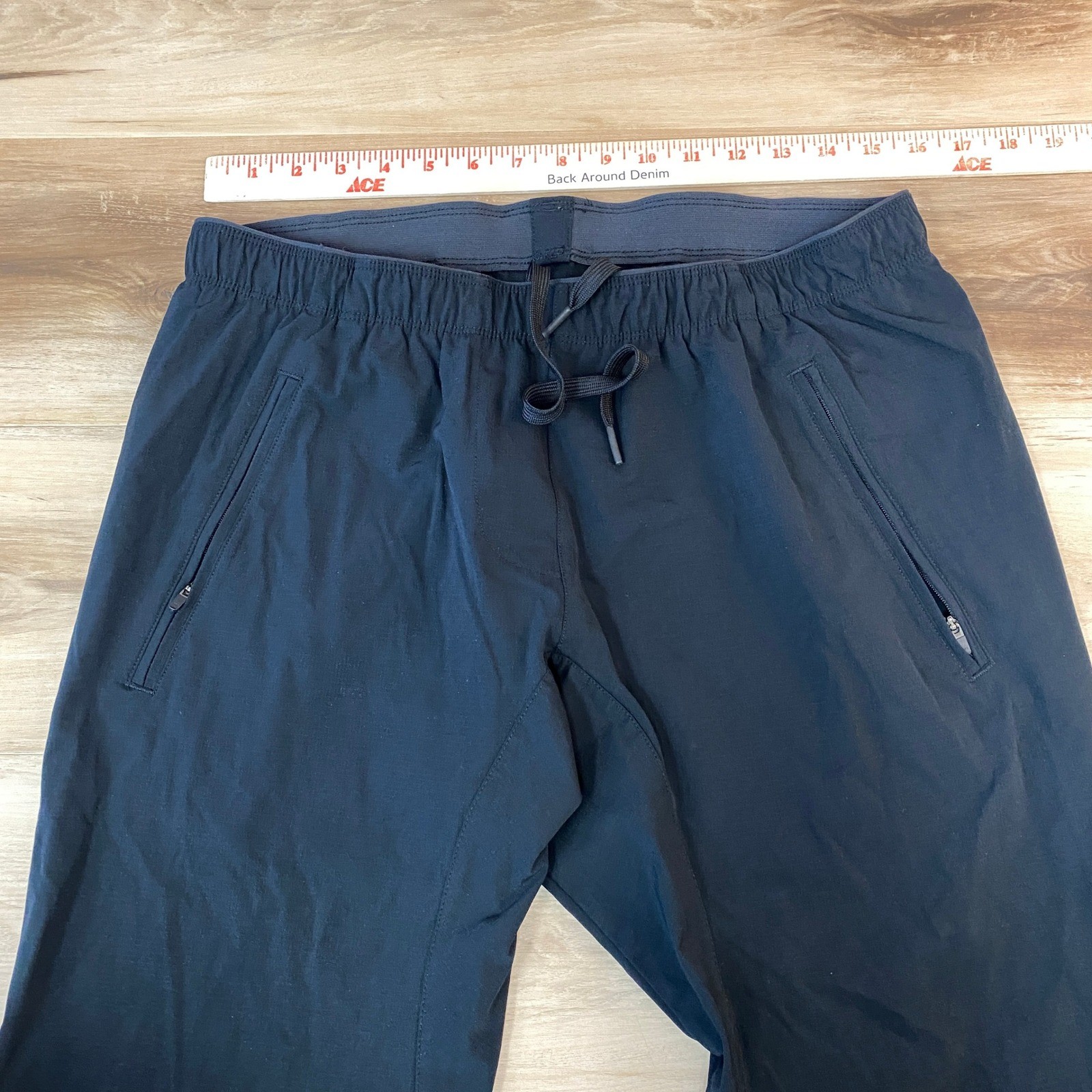 Paskho Black Athleisure Pants Medium Nylon Drawstring Waist Zip Pockets M