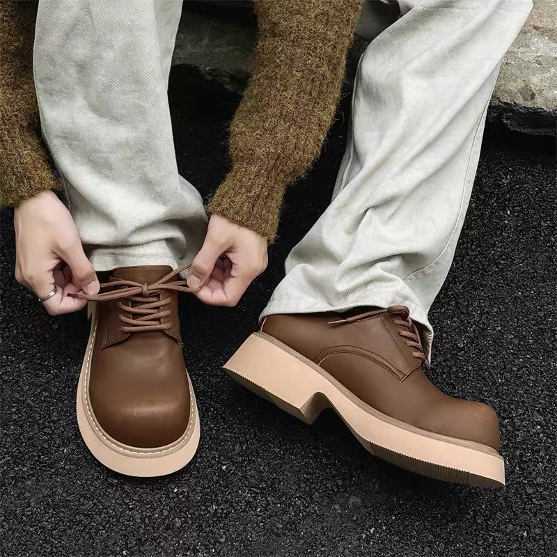 British Men’s Big Round Toe Platform Derby Leather Shoes Formal Extra Wide Foot