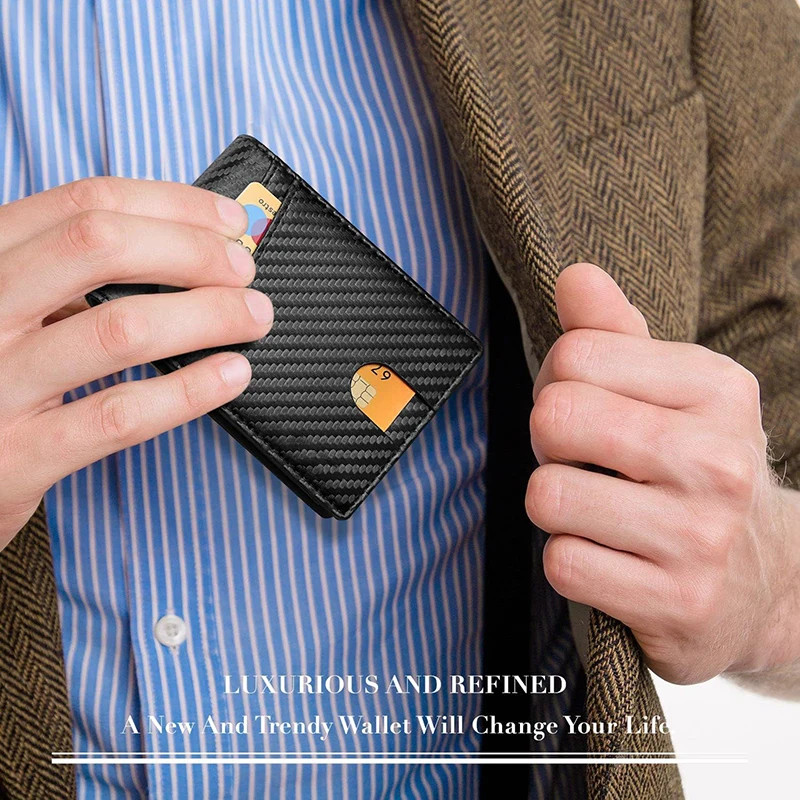 Men’s Wallet Ultra Thin Rfid Leather with ID Window Multi Card Carbon Fiber