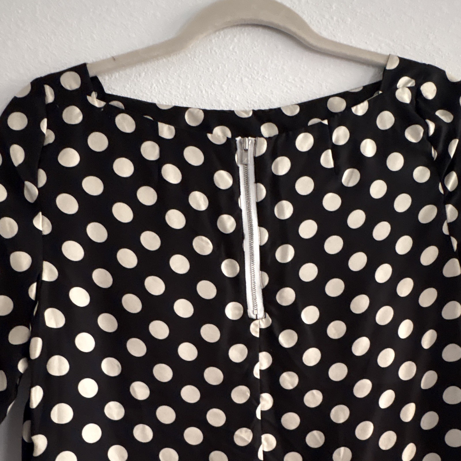 J.CREW Black/White Polka Dot Silk Satin Boat Neck 3/4 Sleeve Blouse 4