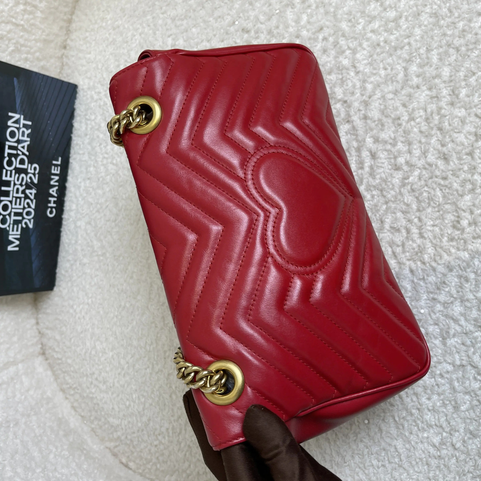 Gucci GG Marmont Red Leather Shoulder Bag Gold Hardware