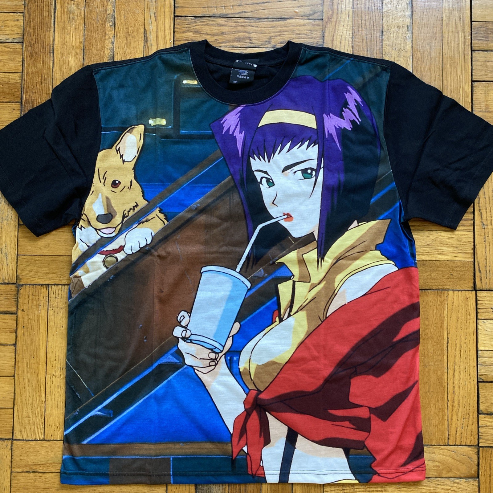 Dumbgood Cowboy Bebop Faye Valentine Ein Graphic Tee Mens Small Black Shirt