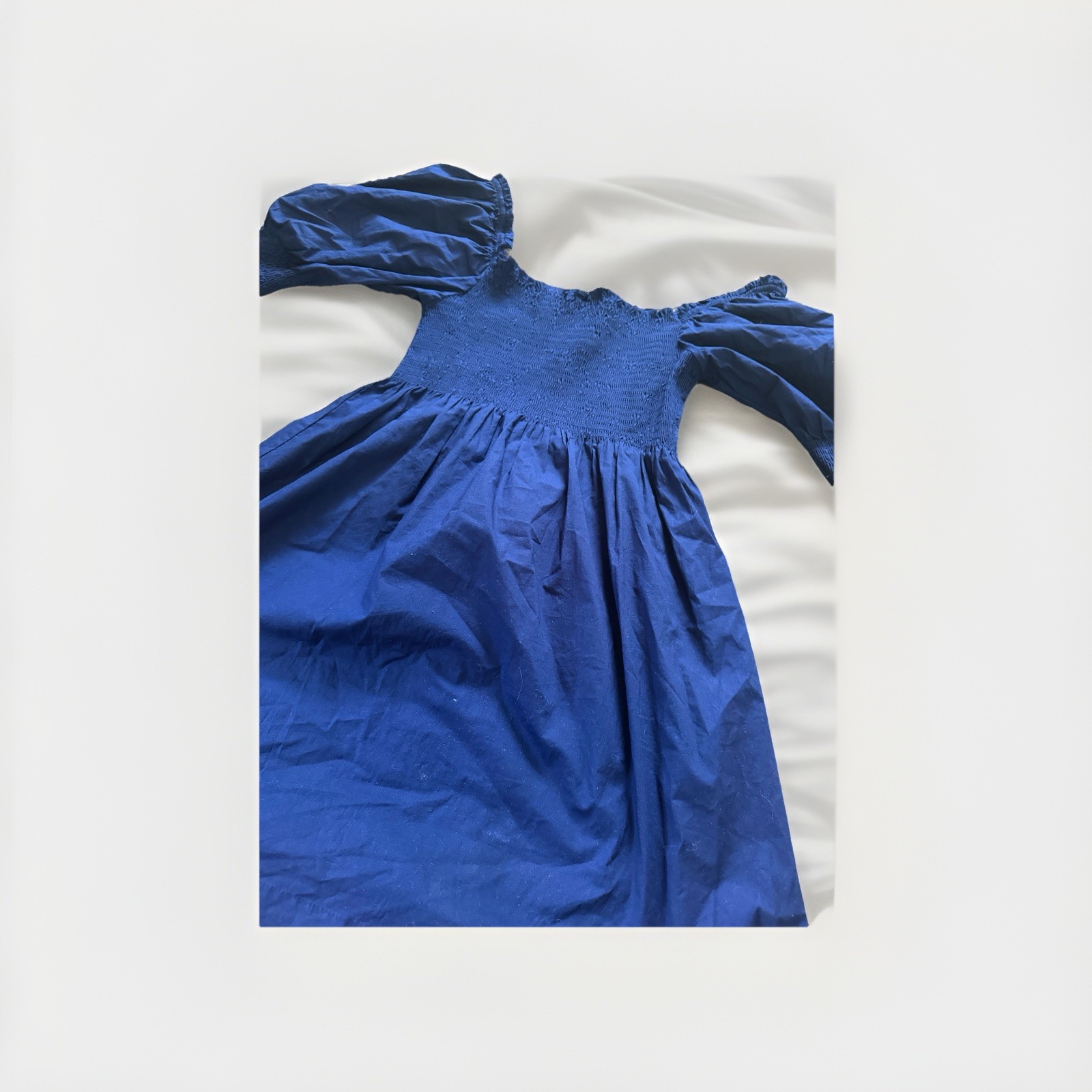 Hill House Home Nap Dress Blue Smocked Puff Short Sleeve Off-Shoulder XXS