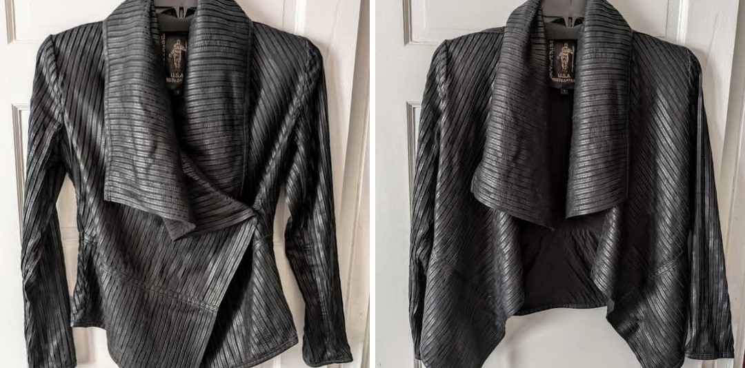 My Tribe USA Sz SM Black Leather Strip Jacket Moto-Style OR Open-Front MT1075