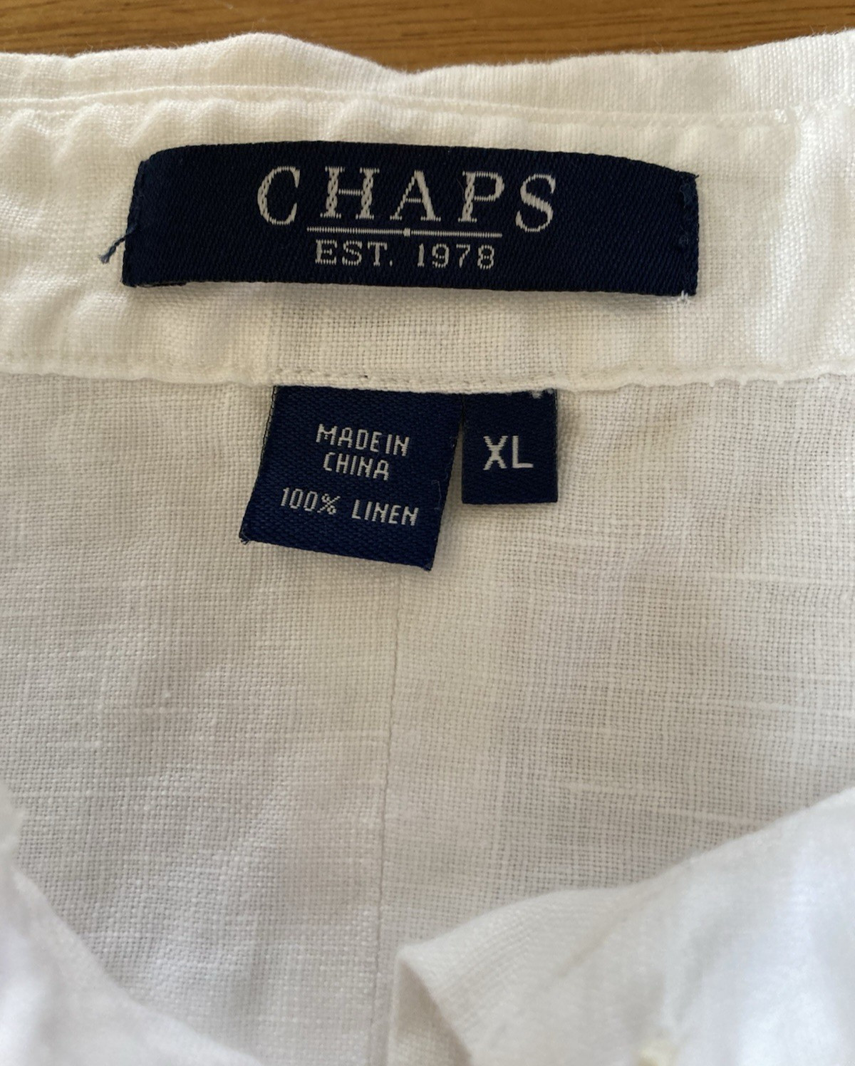 Chaps *Logo* White Button Up Collared Blouse 100% Linen SZ XL 3/4 Split Sleeve