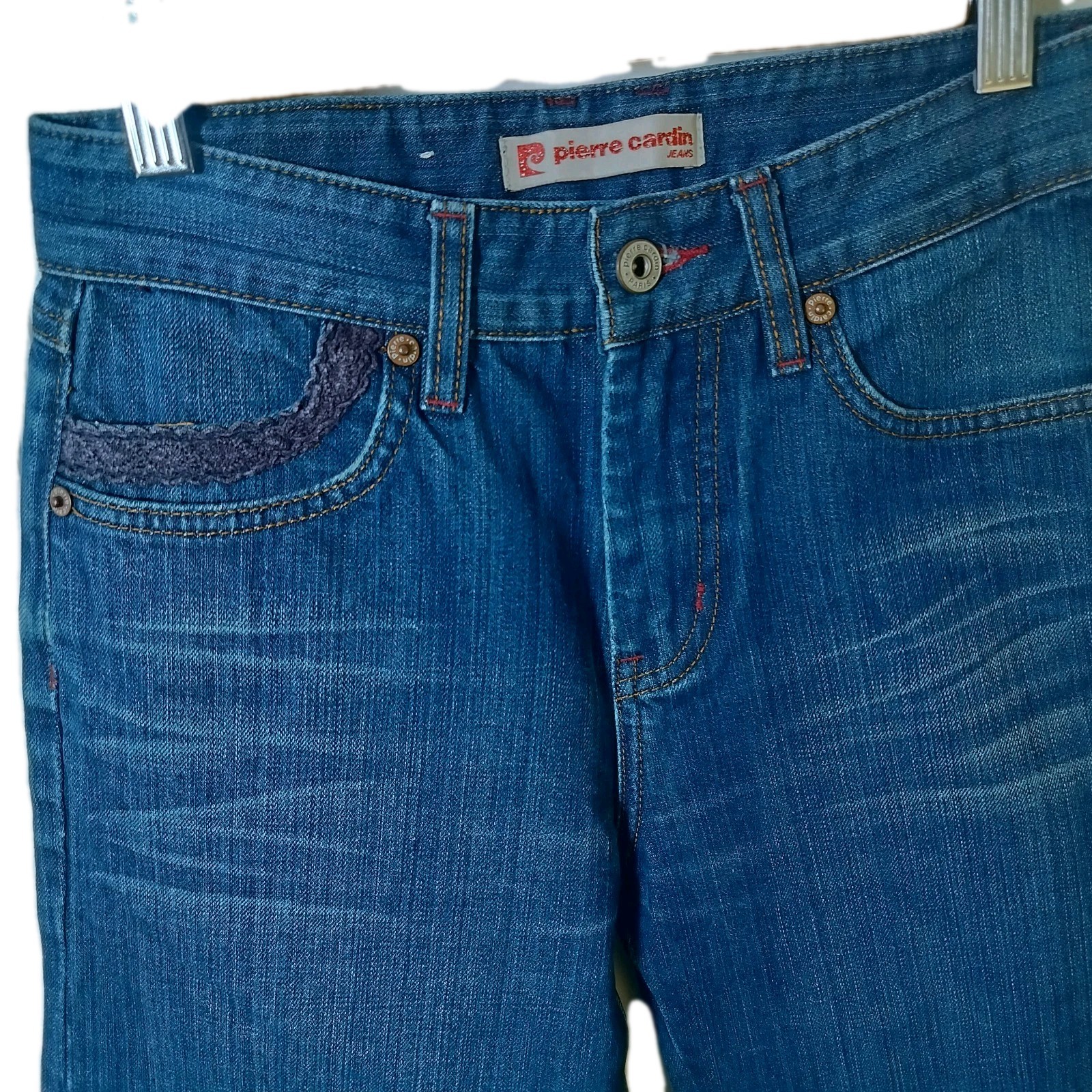 90s High Waisted Pierre Cardin Blue Denim Jeans With Unique Back Pockets Size 27