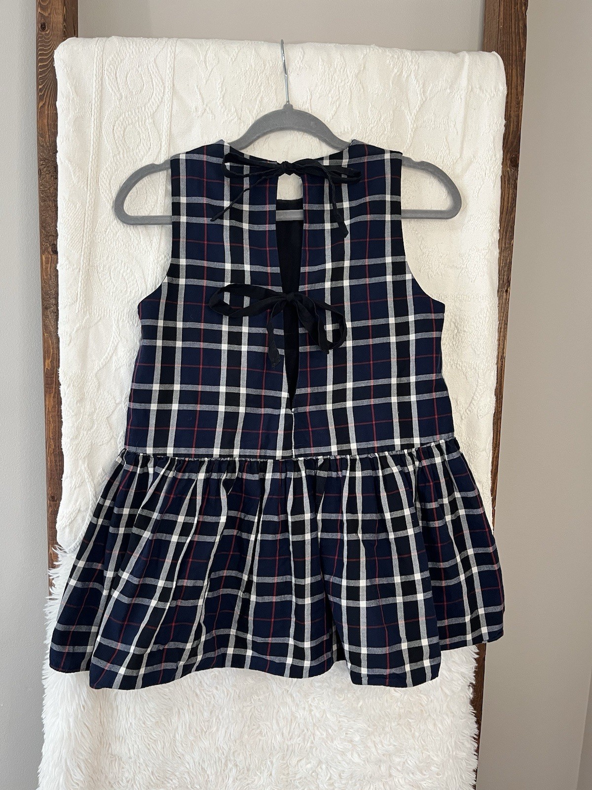 Zara Navy Plaid Peplum Sleeveless Top – Women’s Small