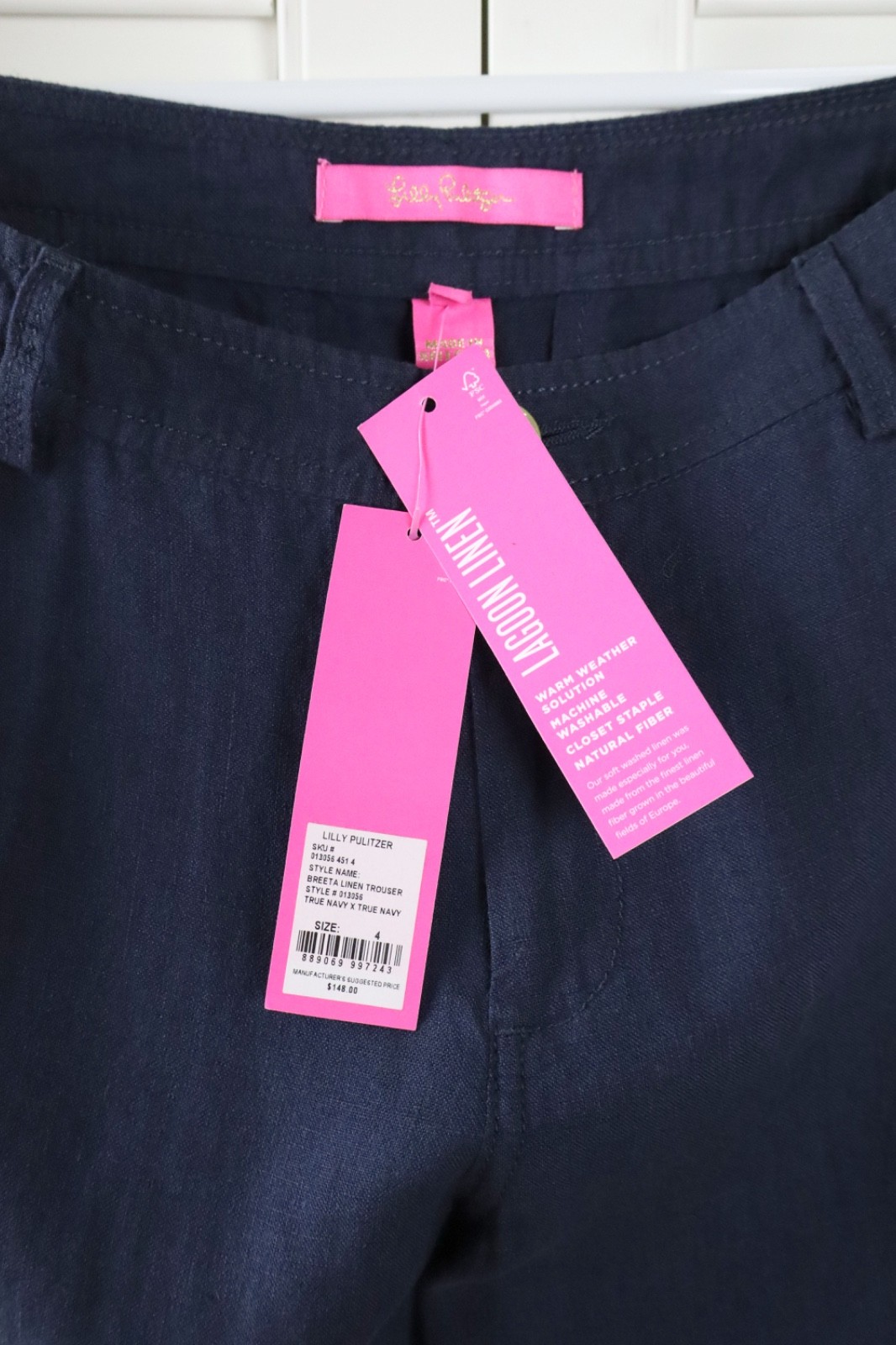 LILLY PULITZER NWT $148 Breeta 100% Linen Trousers Casual Pants in Navy Size 4