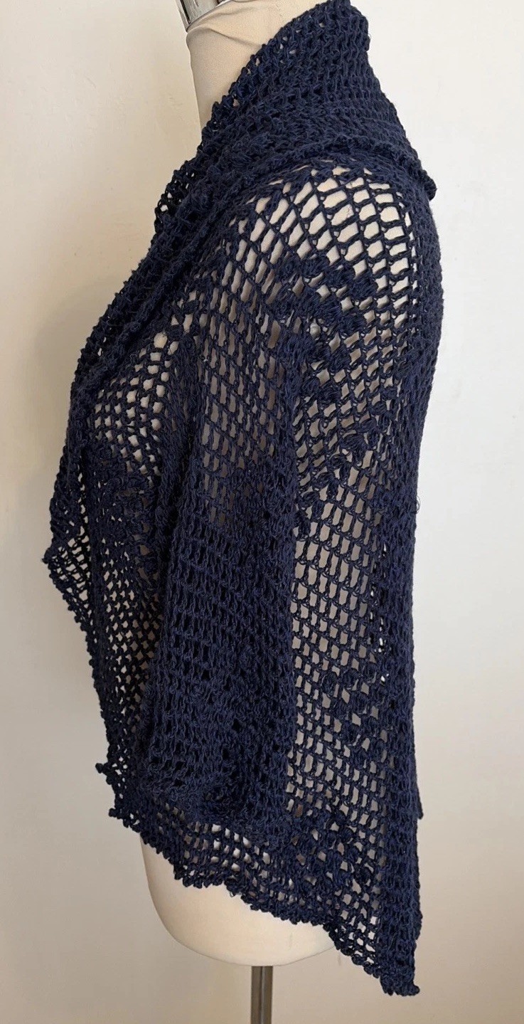 Crochet Open Front Cardigan Handmade Knit Granny Cottagecore Cabincore Blue