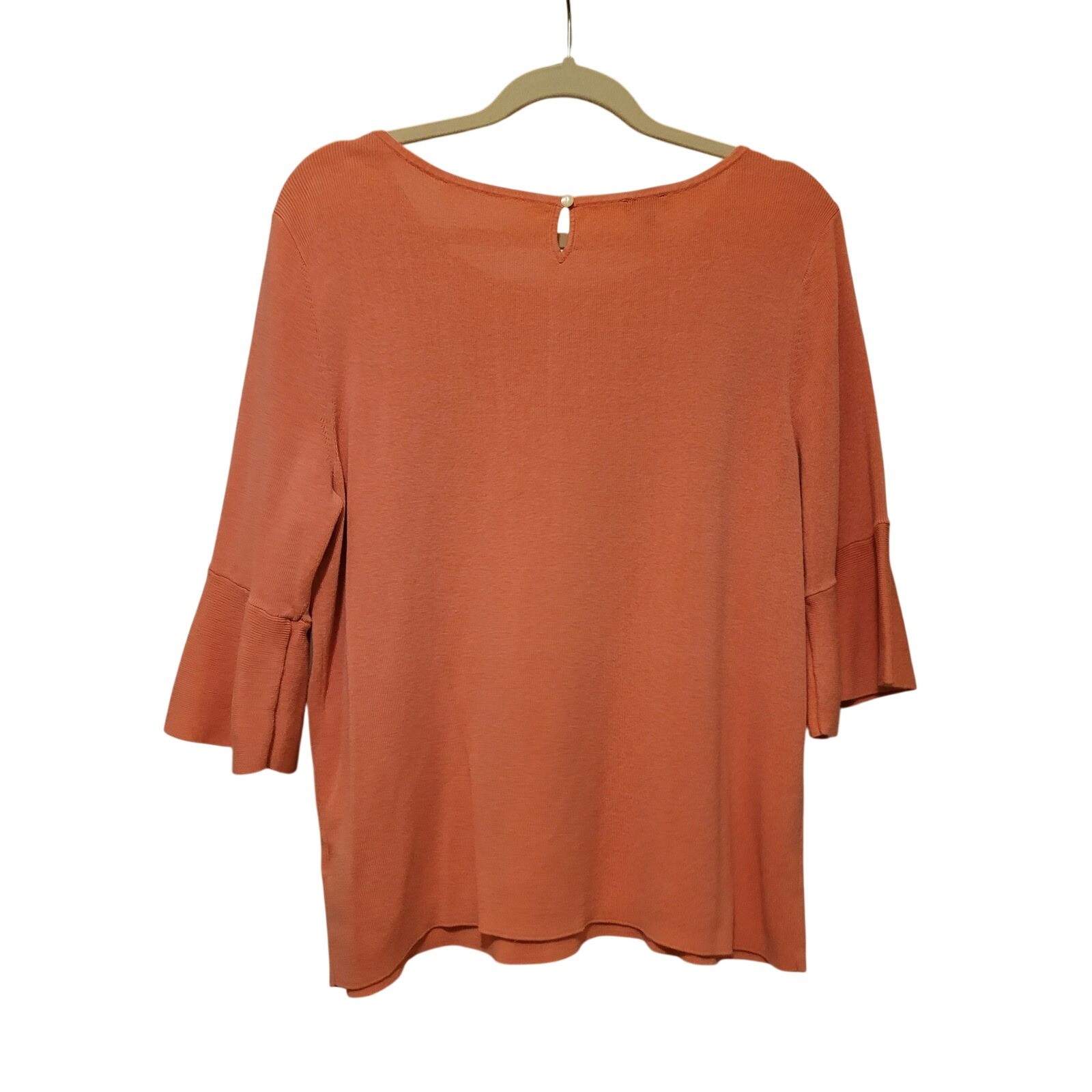 Talbots Womens XL Coral Orange Bell Sleeve Knit Top Cotton Rayon Keyhole Back