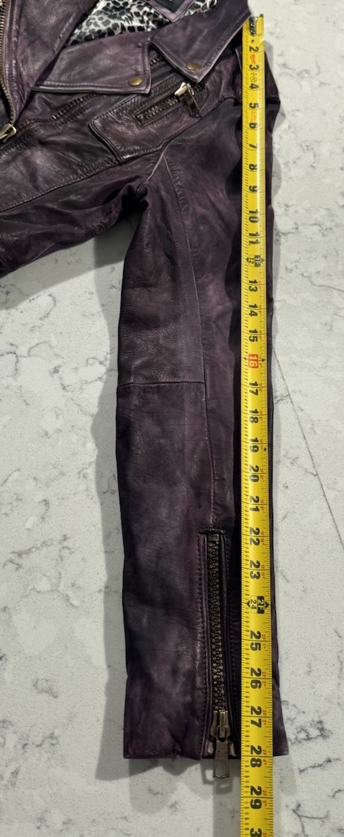 Black Rivet Genuine Leather Moto Jacket Womens XS Purple Distressed Biker Chic