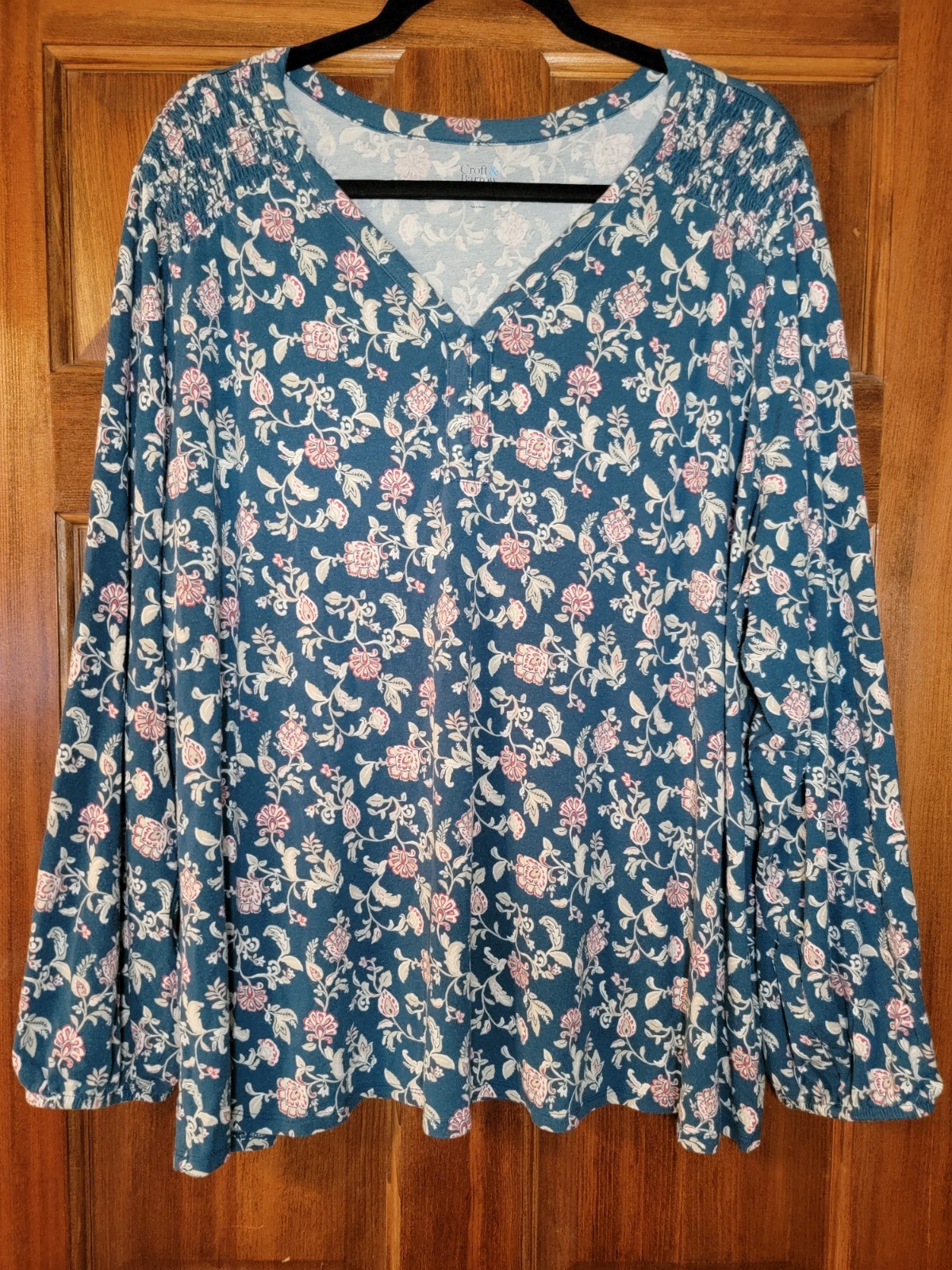 Croft & Barrow women’s plus size 2X long sleeve stretch knit teal floral print