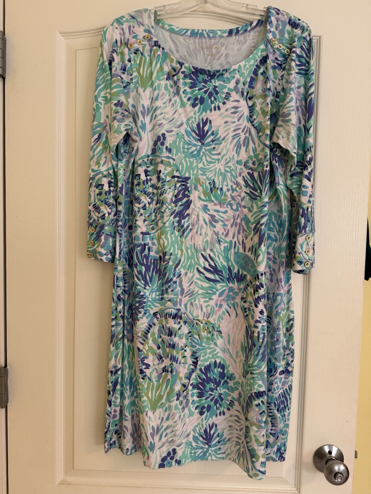 Lilly Pulitzer Women’s Blue & Aqua 3-Quarter sleeves Dress Sz Xl ￼ Gently Used