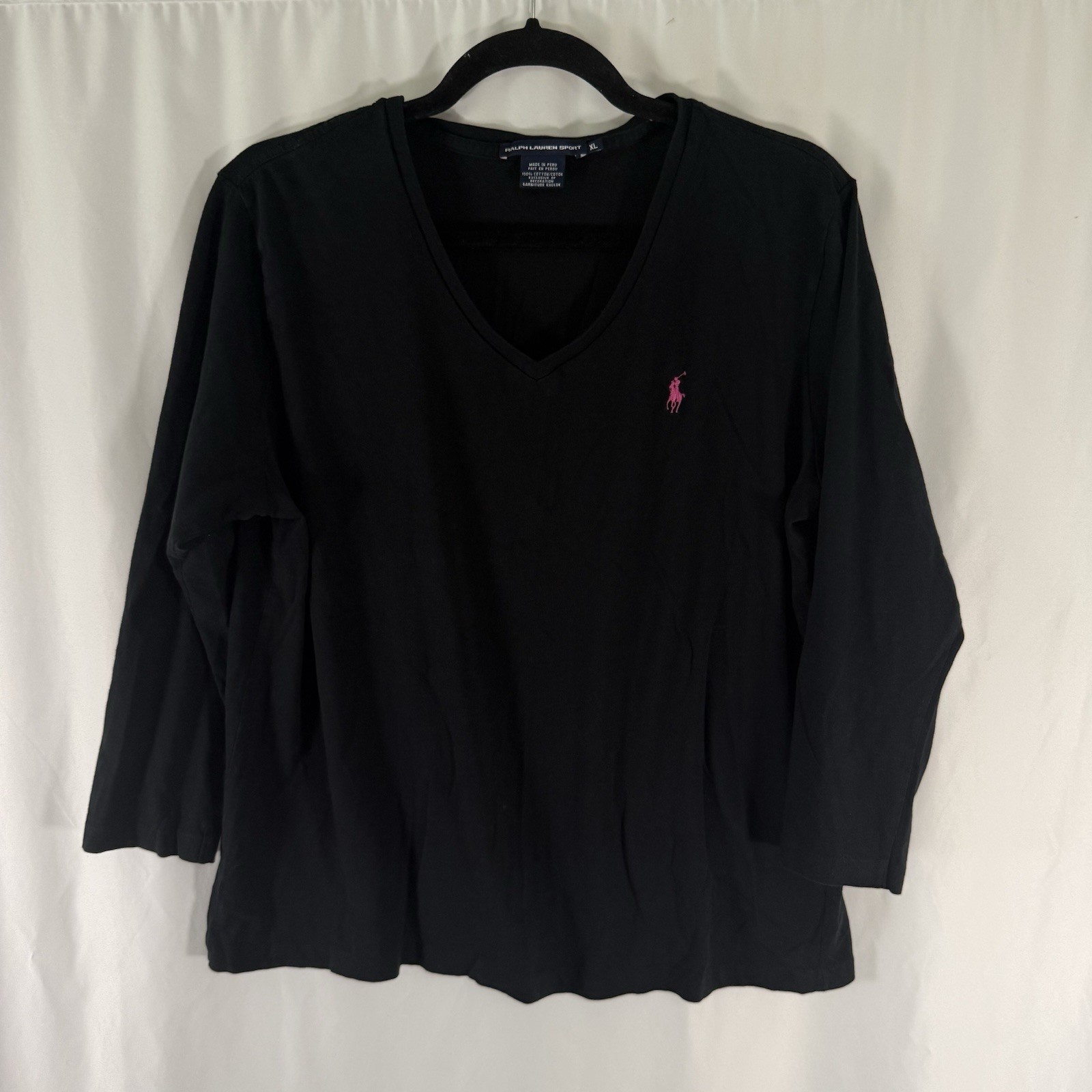 Ralph Lauren Sport Blouse Women’s XL Black Vneck Long Sleeve 100% Cotton