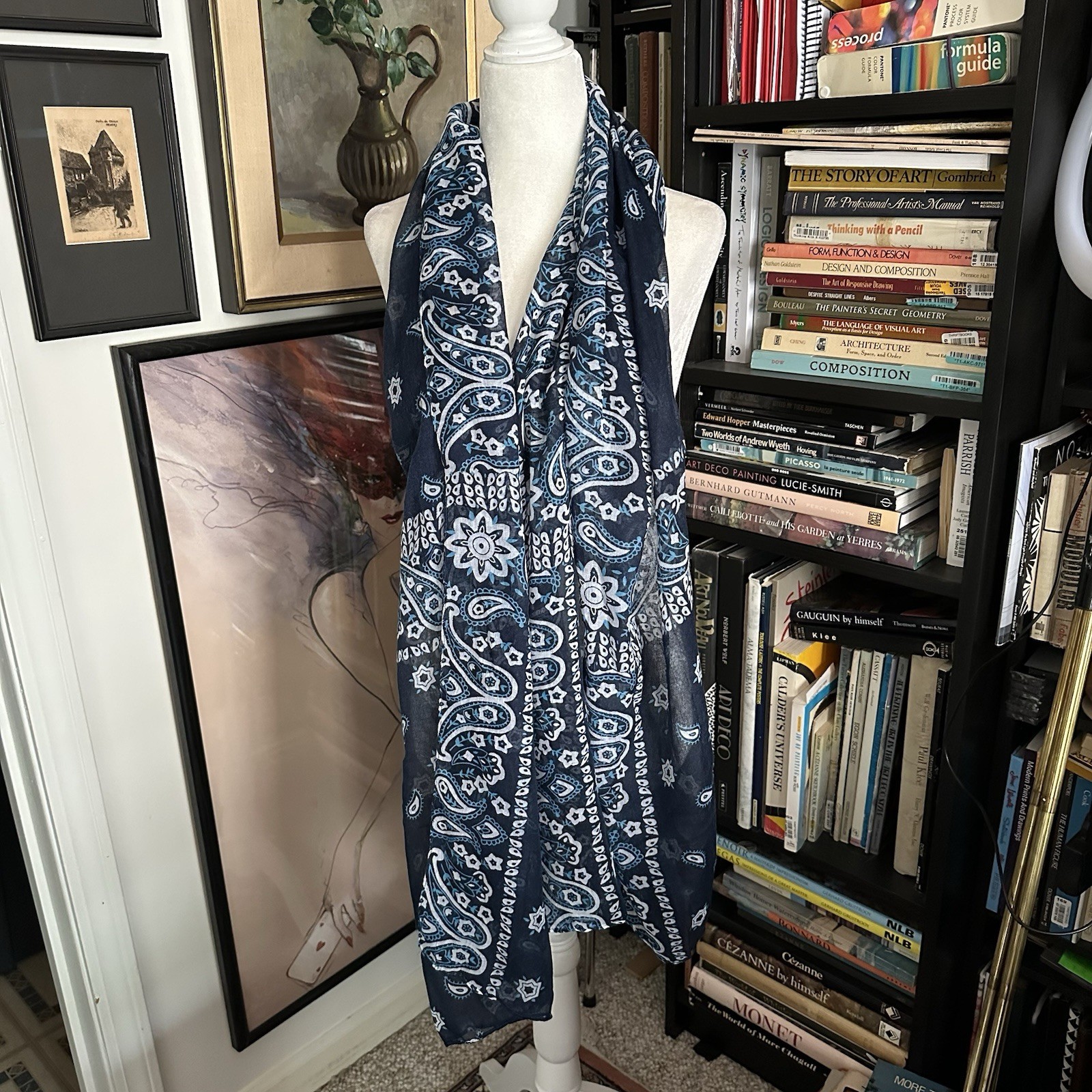 GH Bass & Co Classic Blue Paisley Bandana Print Oblong 24″ x 73″ Polyester Scarf