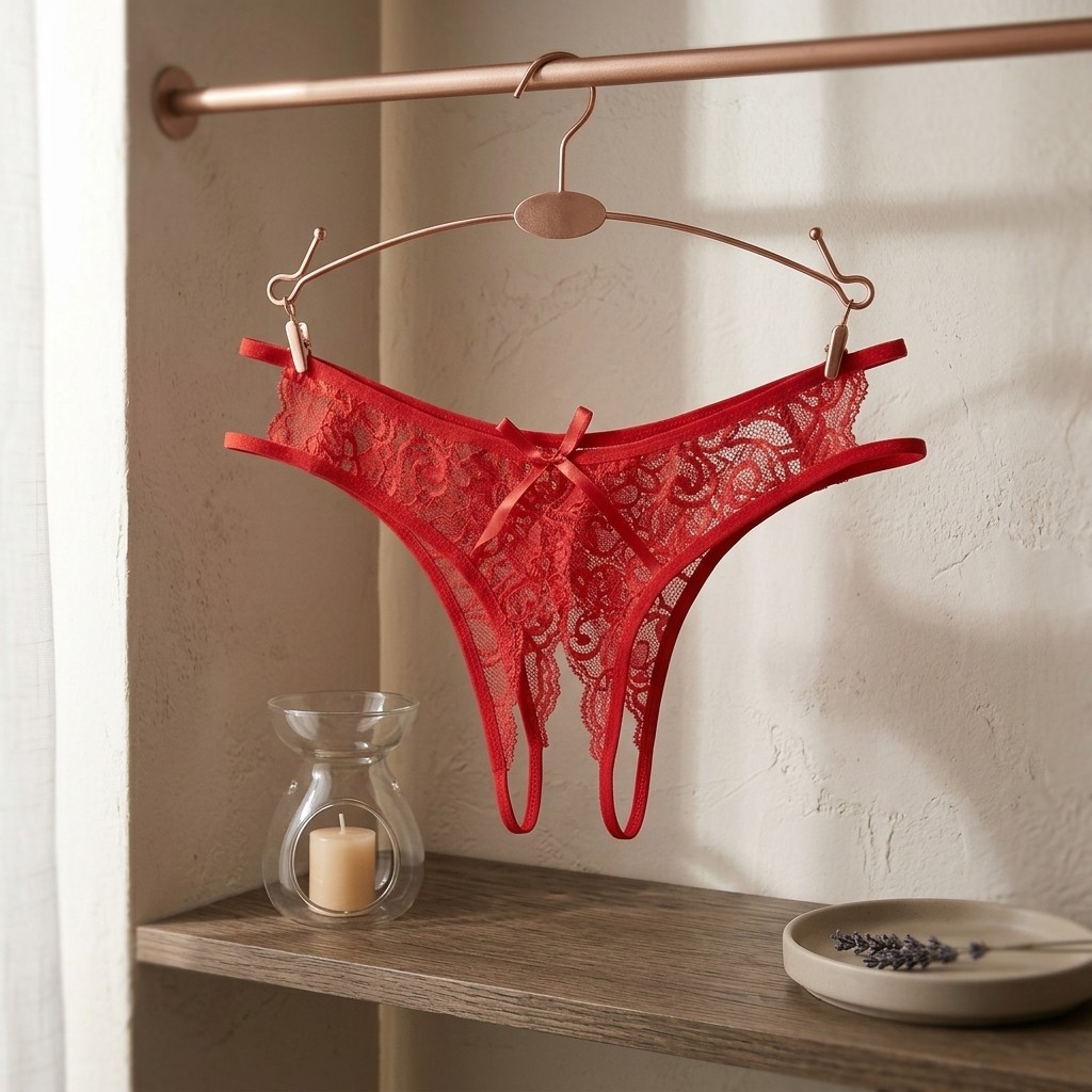 Women’s Sensual Lace Open Crotch Thong, Sheer Hollow Out Low Rise G-String