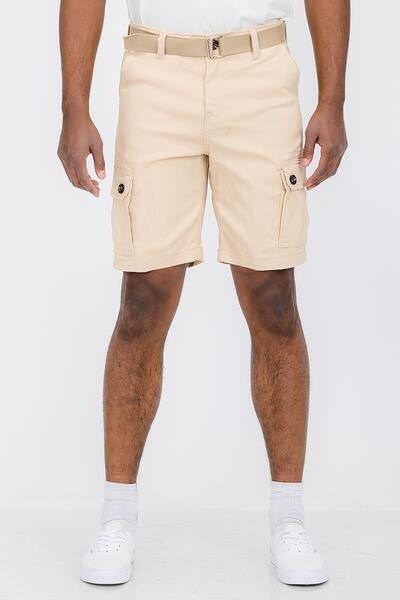 Mens Cargo Shorts Belted Stretch Flat Front Pockets Washed Lounge 28 30 32 34 36