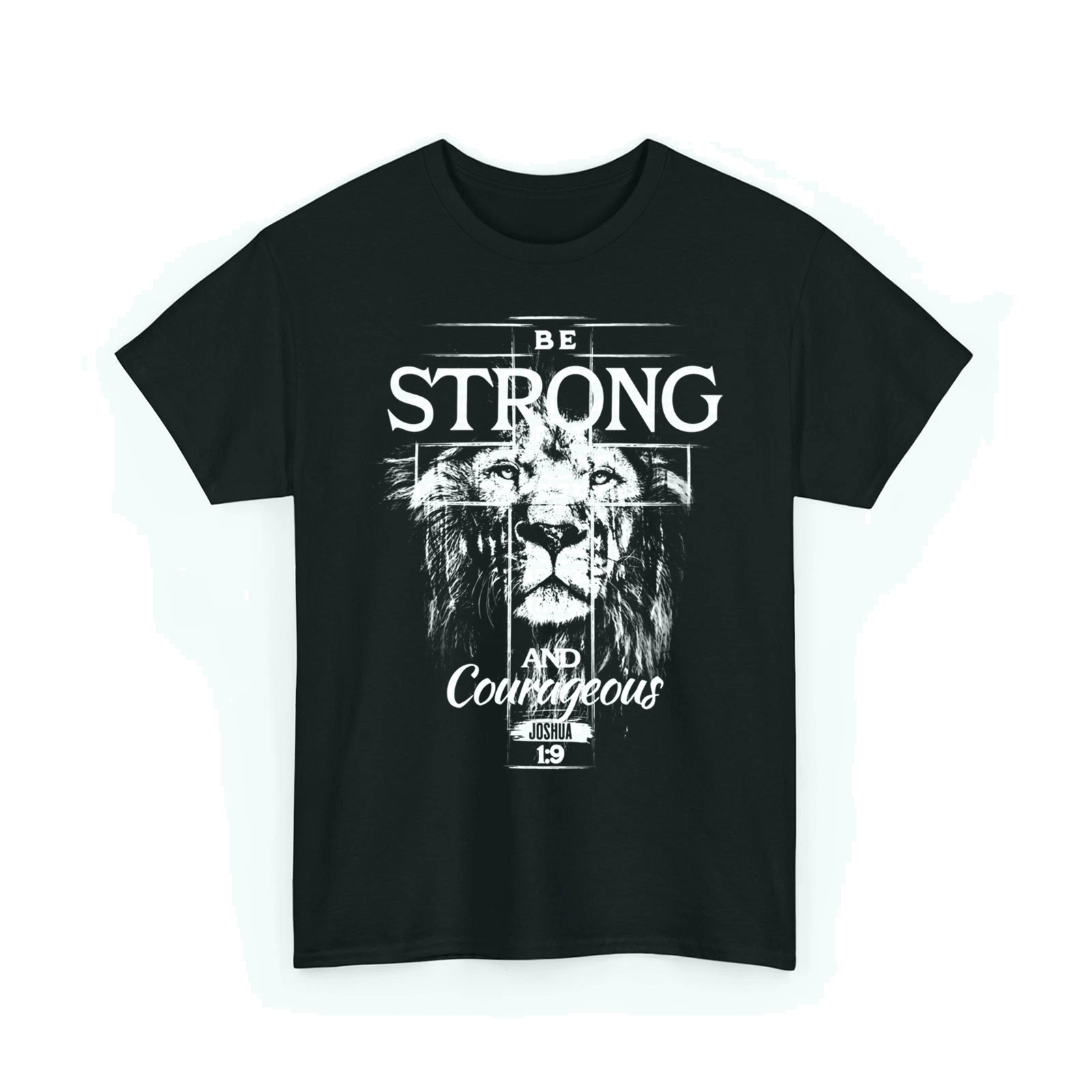 Be Strong and Courageous Lion Joshua 1:9 Christian Art Men Dad T-Shirt