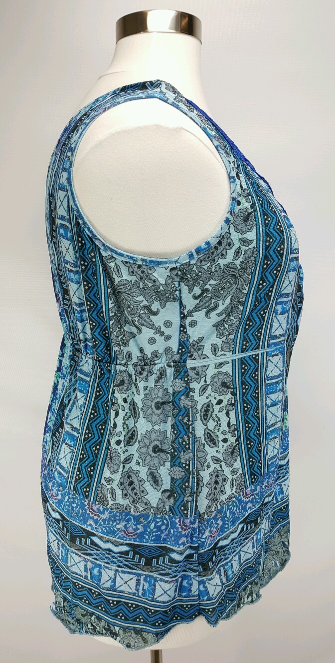ONE WORLD WOMEN’S BLUE BLACK EMBELLISHED W/ LACE TRENDY TOP PLUS Sz 1X