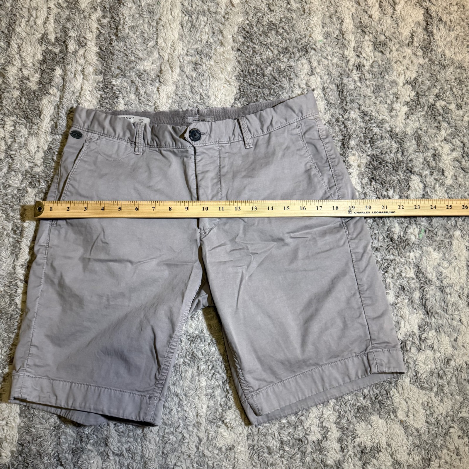 Mango Men’s Chino Shorts Gray Flat Front Casual Cotton Blend Size 32