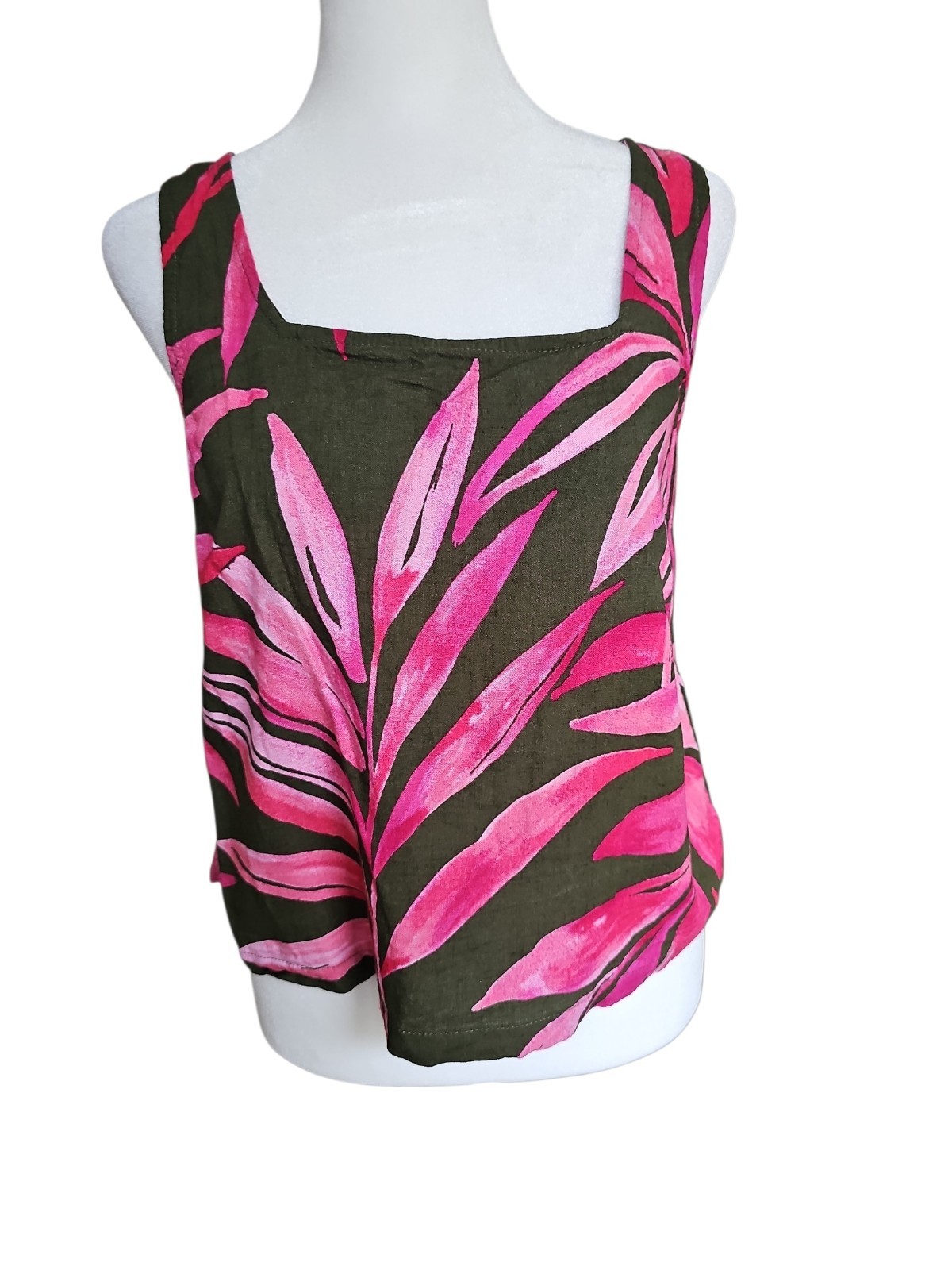 Time And Tru Linen Blend Tropical Print Tank Top Small