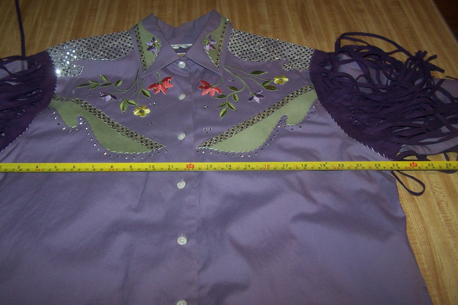 XL Western Custom Embroidered Fringe Rhinestone Cowgirl Boot Rodeo Queen Blouse