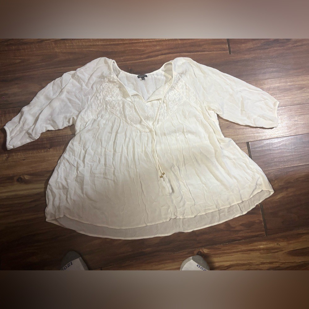 Hannah 1xl white babydoll v neck with tassle wings fairy flowing blouse lace