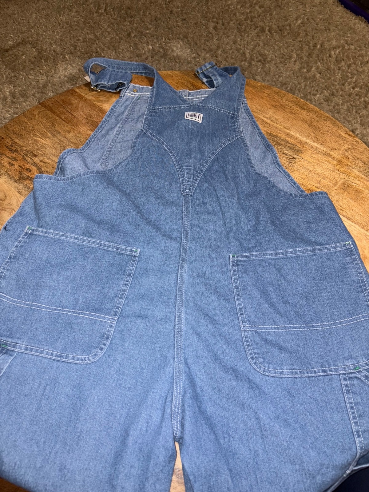 Liberty Overalls Mens XL Blue Denim Bib Relaxed Stretch Straight Leg Workwear