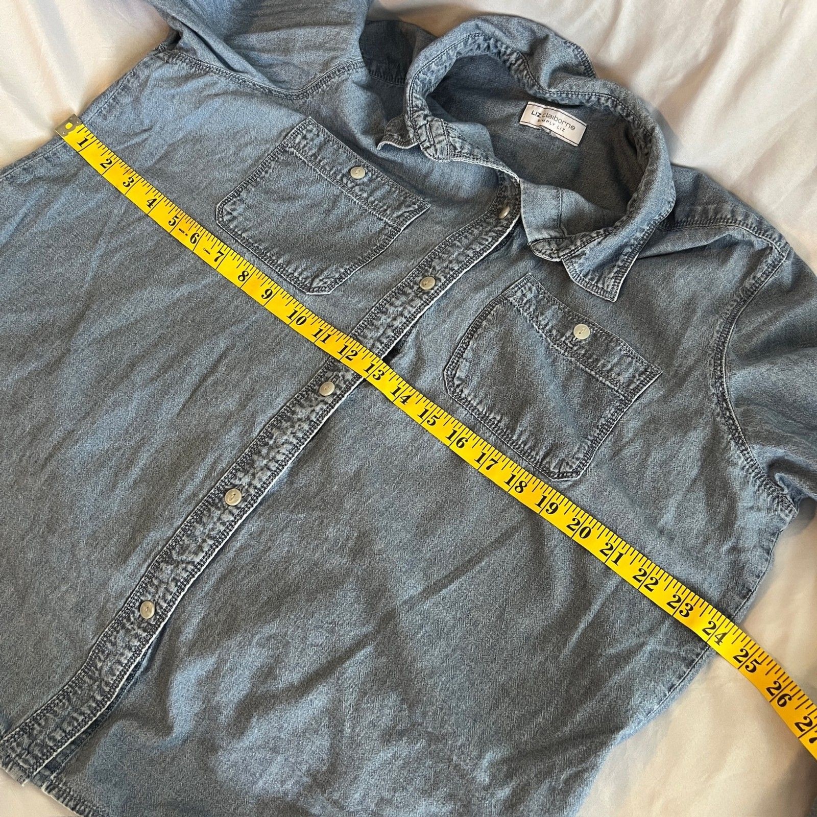Liz Claiborne Denim Long Sleeve Button Up 100% Organic Cotton No Size