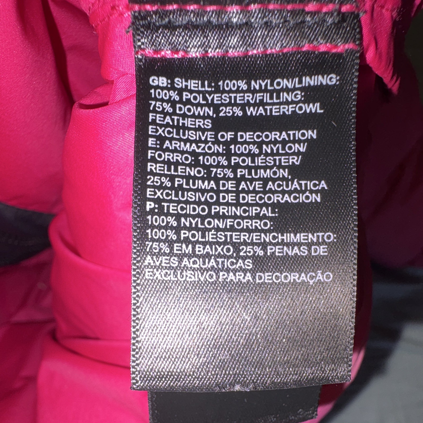 The North Face Girls 550 Down Full Zip Puffer Jacket Pink/Black L 14/16