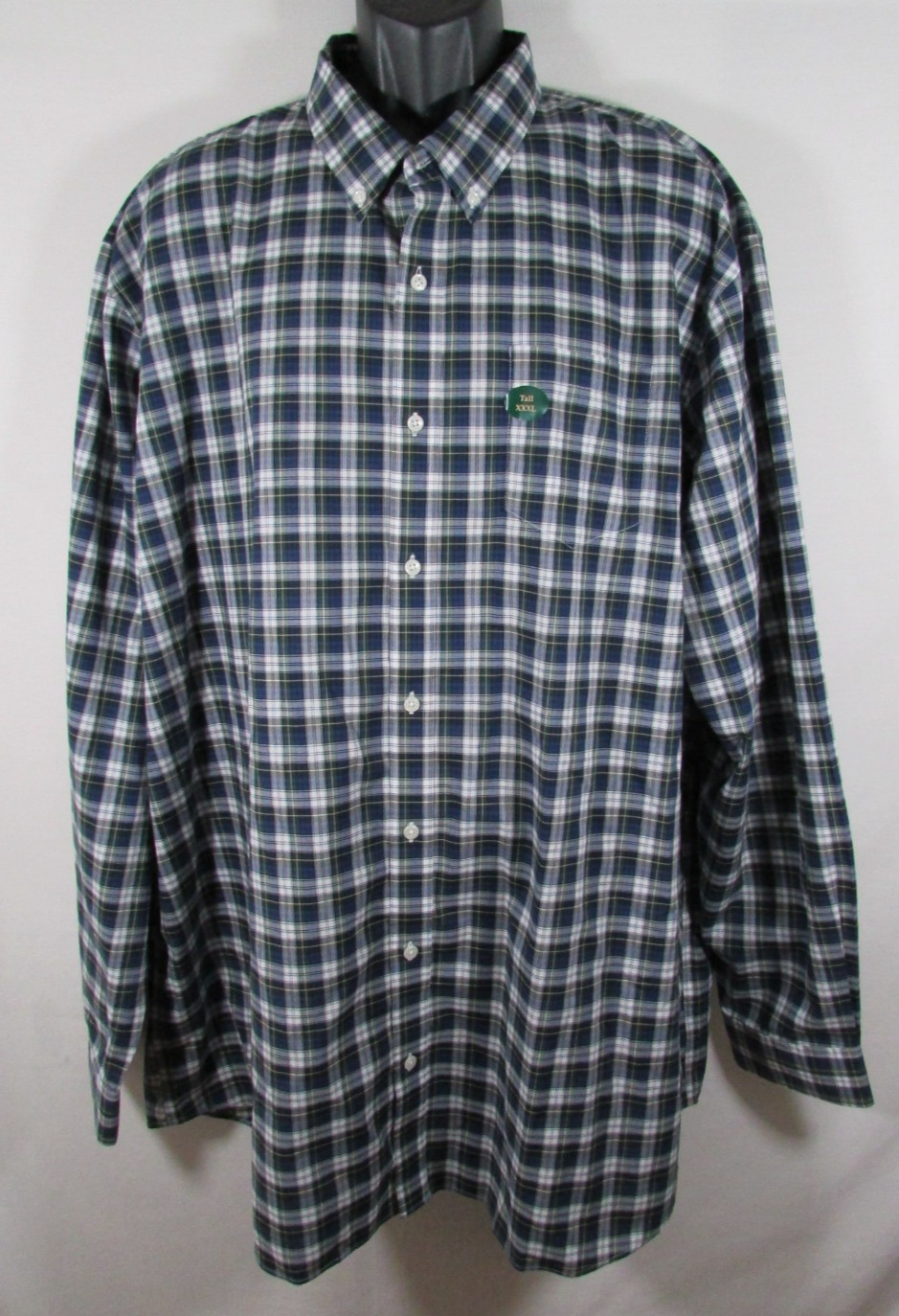LL Bean Shirt Long Sleeve Men’s 3XLT Tall Blue Green White Plaid Pattern NWOT