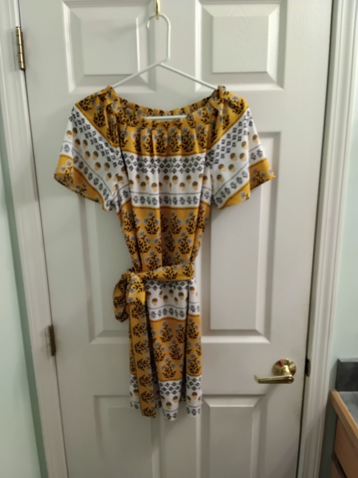 Ann Taylor Mustard Yellow Multi Floral Tie Waist Dress Women M