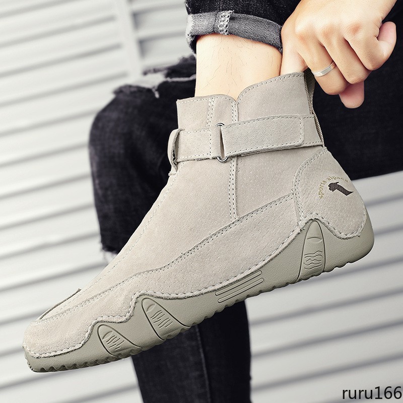 Men’s Suede Ankle Boots Side Zipper Buckle Casual Outdoor High Top casual Boots