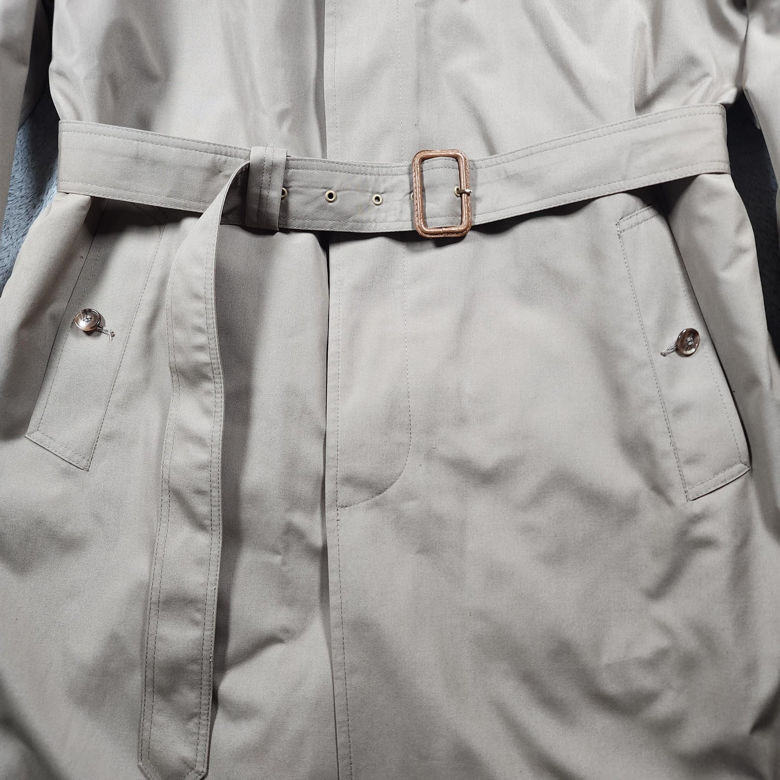 Hart Schaffner Marx Coat Mens 42 Beige Trench Belted Wool Lined Rain Repellent