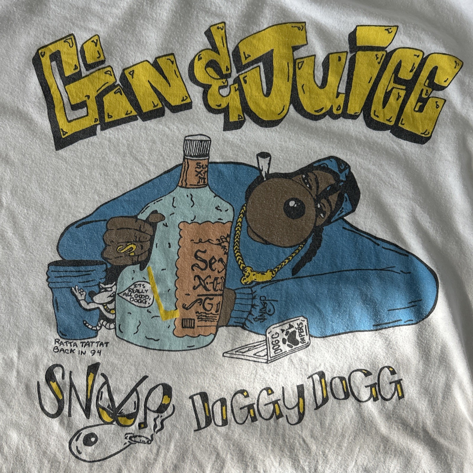 Vintage Snoop Doggy Dogg Gin & Juice Hip Hop West Coast Rap Worn T-shirt sz XL