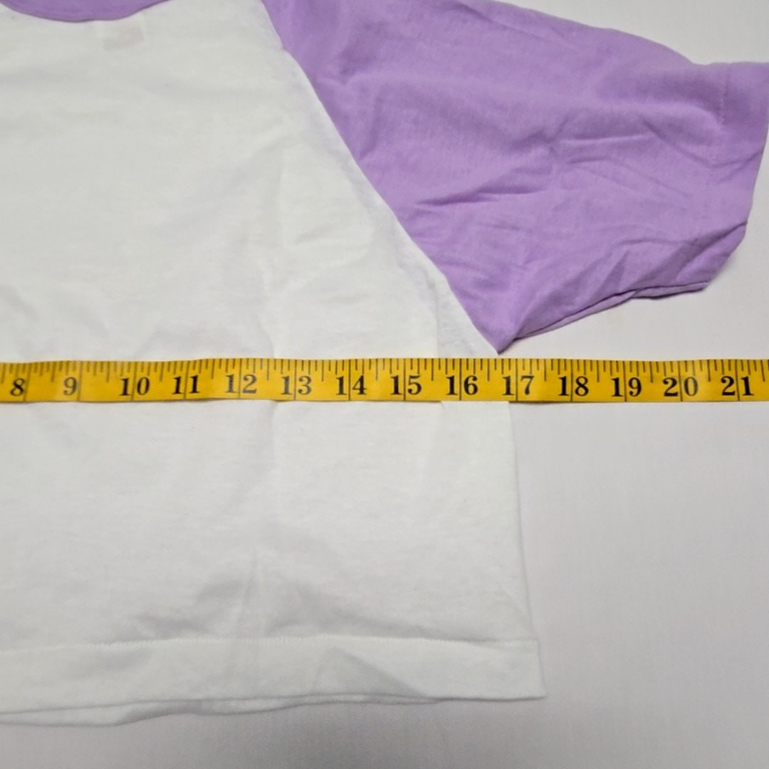 Vintage White Purple Cropped T-Shirt Sportswear USA Made Womens Medium 80s Tee