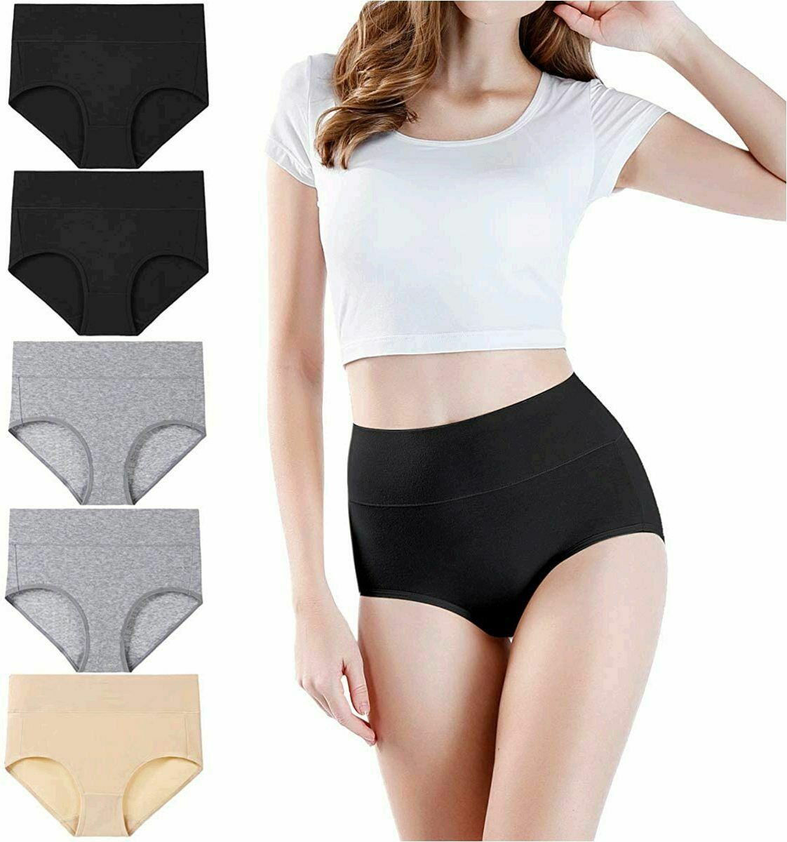 wirarpa Womens High Waisted Cotton Underwear Full Brief, ALL SIZES 4 Pack